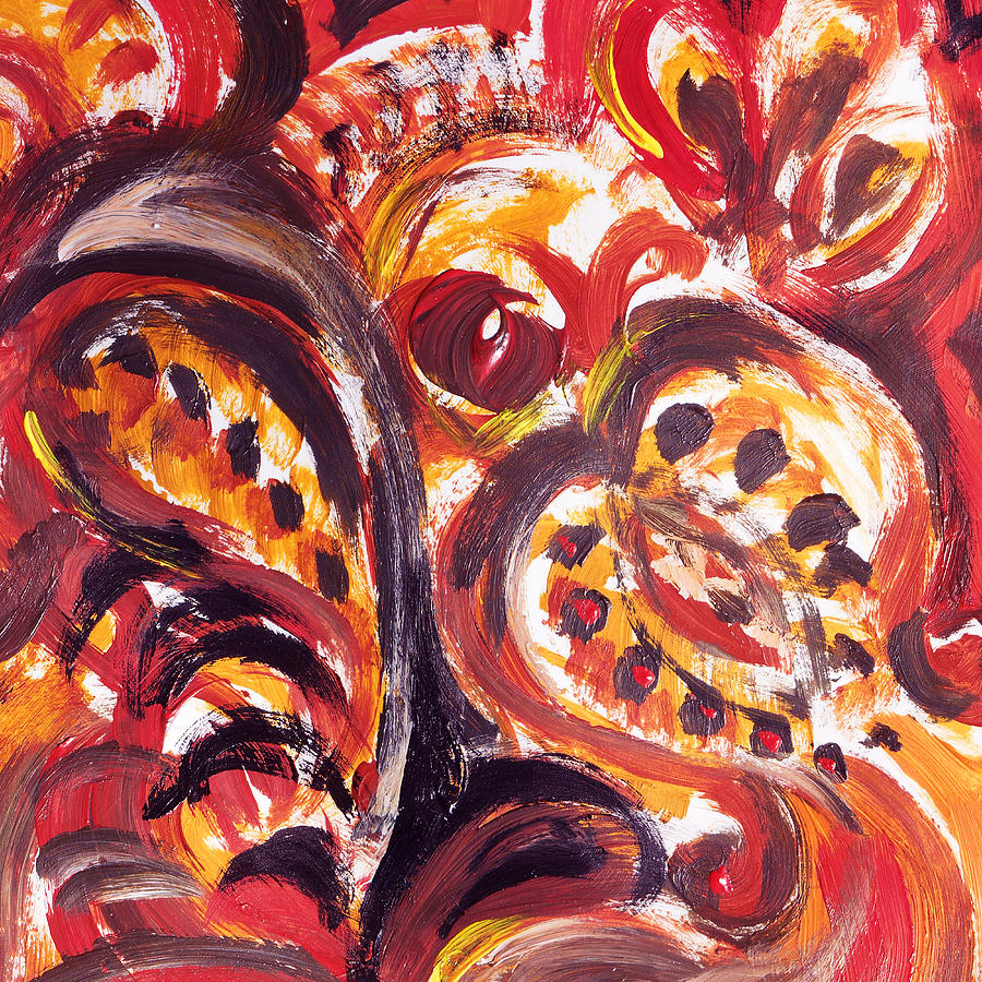 Abstract Painting - Abstract Floral Khokhloma Seed Pod by Irina Sztukowski