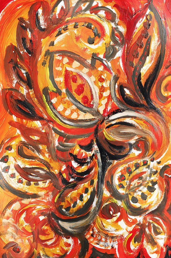 Abstract Floral khokhloma Warm Twirl Painting by Irina Sztukowski