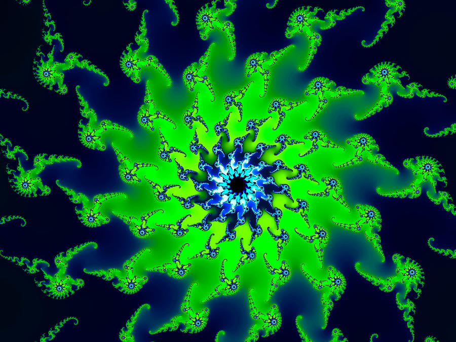 Abstract fractal art fresh bright green and dark blue Digital Art by Matthias Hauser