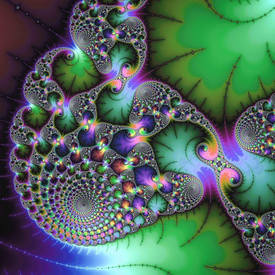 Abstract fractal art green purple jewel colors square format Digital Art by Matthias Hauser
