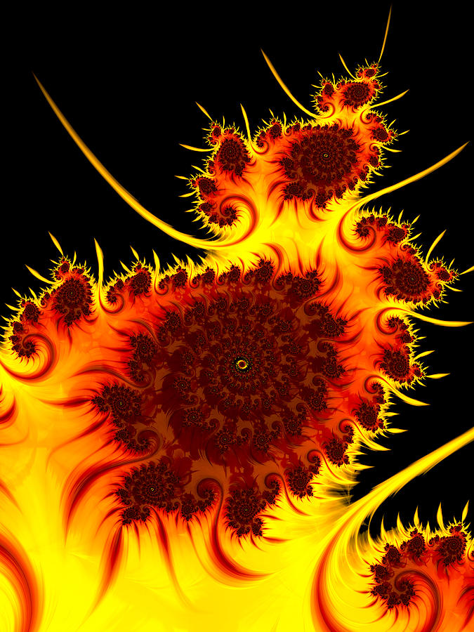 Abstract Fractal Art Warm Vivid Colors Red Orange Yellow Black Digital ...