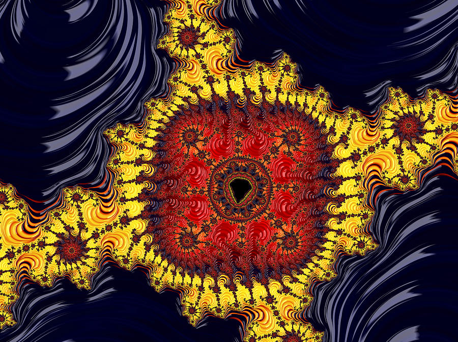 Abstract Fractal Artwork With Wonderful Red Yellow Dark Blue And Black Colors Digital Art