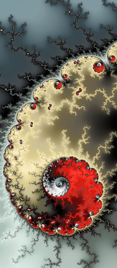 Abstract Digital Art - Abstract fractal spiral art red yellow grey by Matthias Hauser