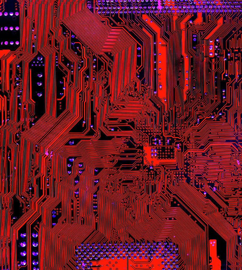 Abstract Full Frame Red Circuit Board Photograph by Ikon Ikon Images