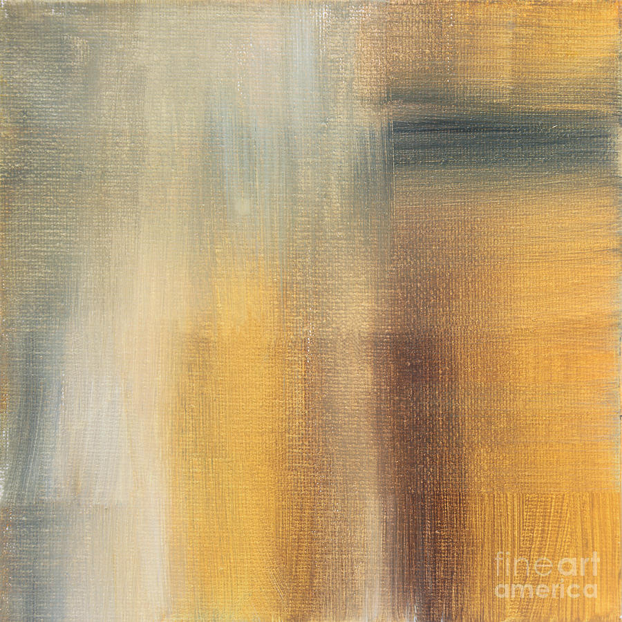 Abstract Painting - Abstract Golden Yellow Gray Contemporary Trendy Painting FLUID GOLD ABSTRACT II by MADART Studios by Megan Aroon
