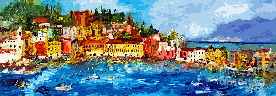 Abstract Italy Sestri Levante Liguria Panoramic Modern Art Painting by Ginette Callaway
