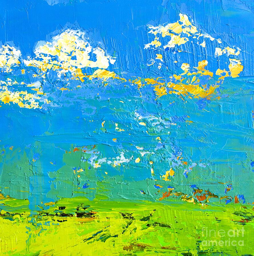 Modern Blue Sky Abstract Landscape Palette Knife Art Painting by Patricia Awapara