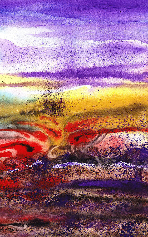 Abstract Landscape Purple Sunrise Earthy Swirl Painting by Irina Sztukowski