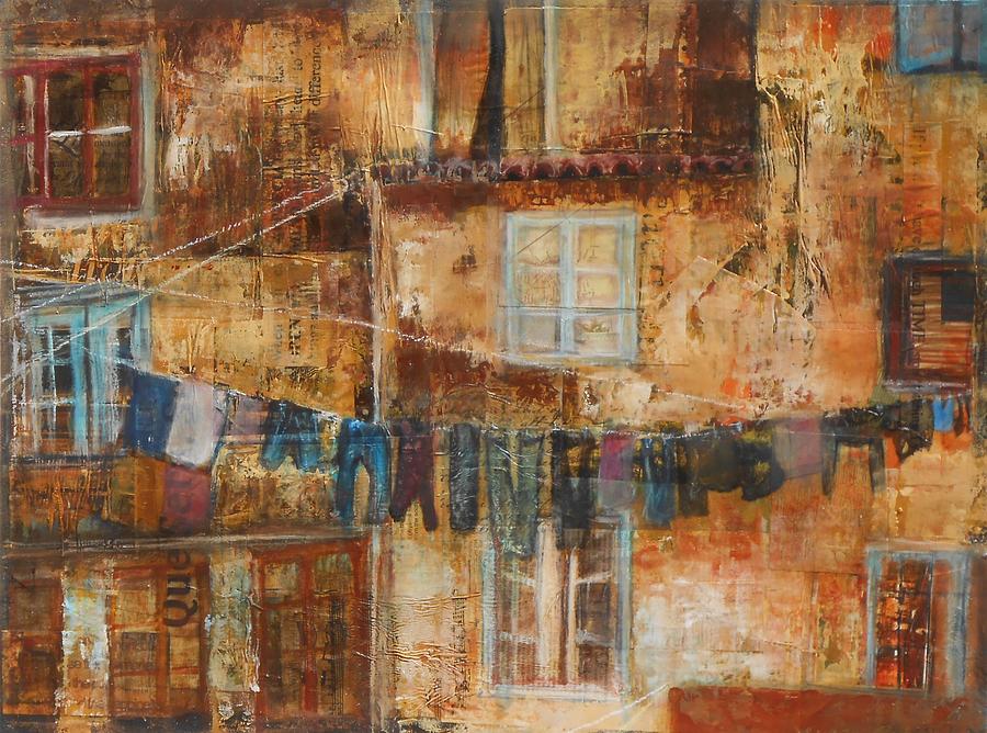 Abstract Laundry lines Painting by Susan Goh