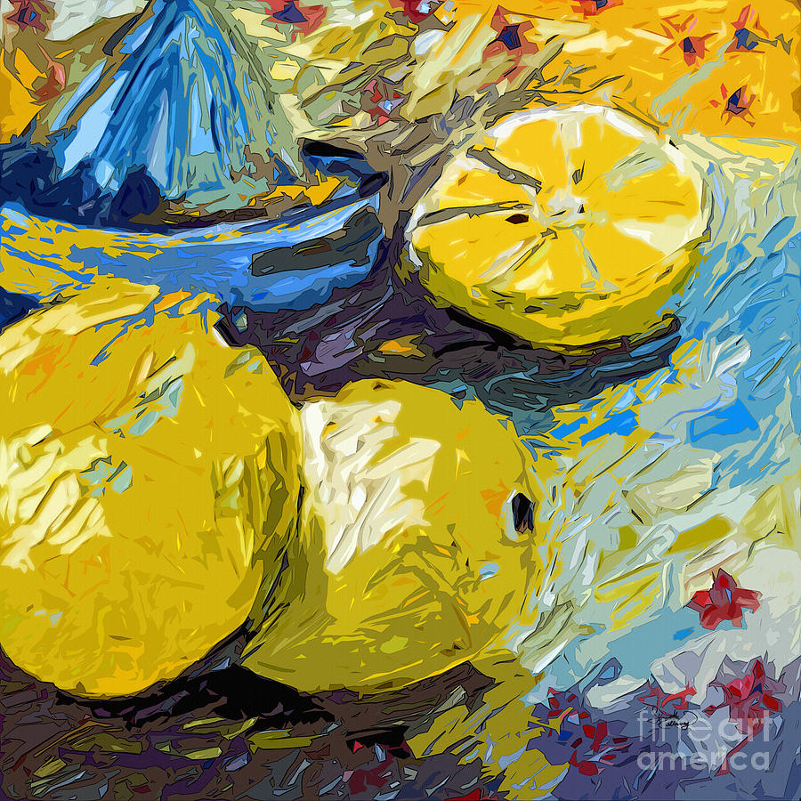 Abstract Lemons Original Art Painting by Ginette Callaway