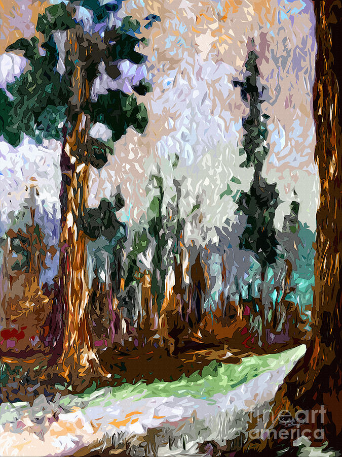 Abstract Modern Giant Sequoia Trees Painting by Ginette Callaway