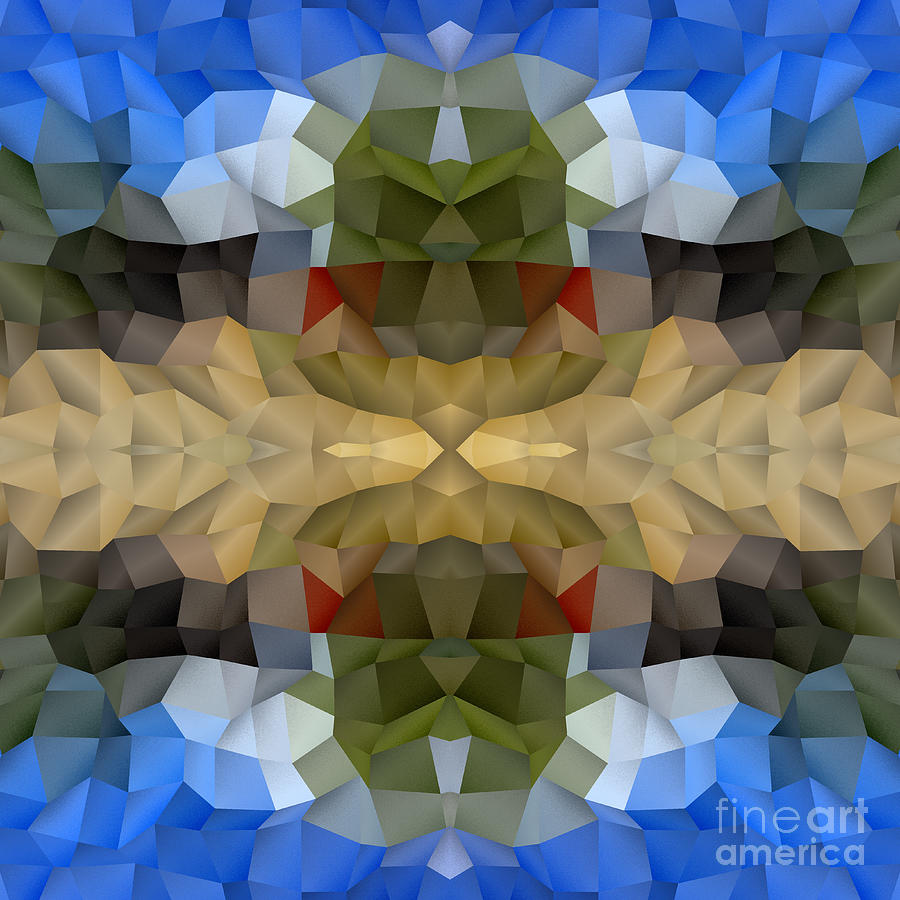 Abstract Mosaic in Blue Brown Green Red Digital Art by Beverly Claire Kaiya