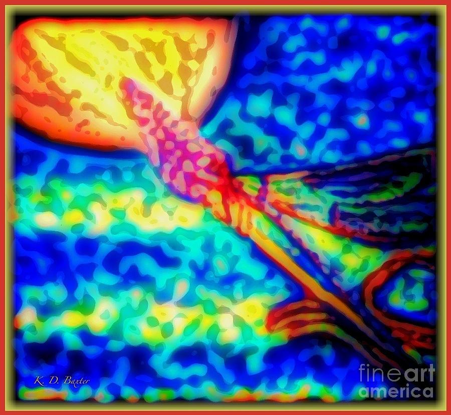 Abstract of Dragonfly Flying Red Hot Moon Painting by Kimberlee Baxter