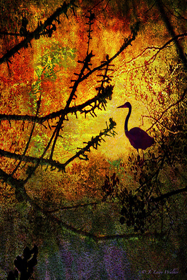 Abstract Of Great Blue Heron At Sunrise Digital Art by J Larry Walker