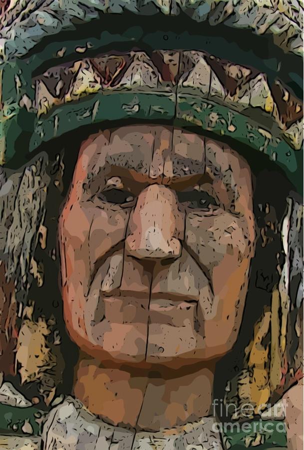 Wood Photograph - Abstract of Wooden Indian Head by John Malone