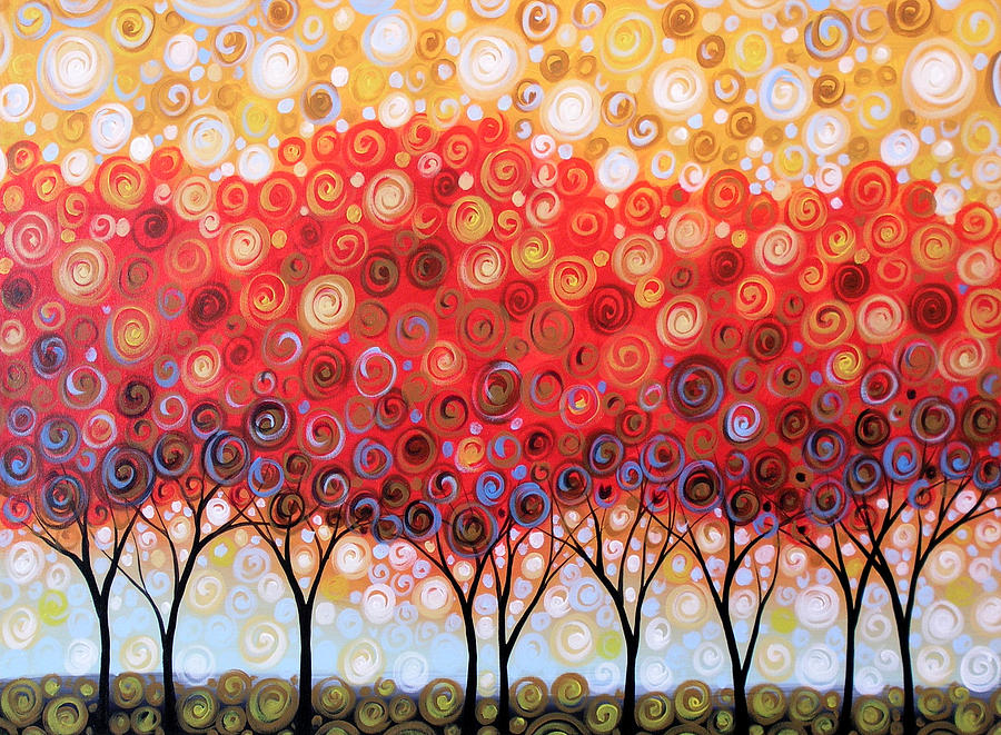 Abstract Original Landscape Trees Art Painting ... Field of Red Painting by Amy Giacomelli