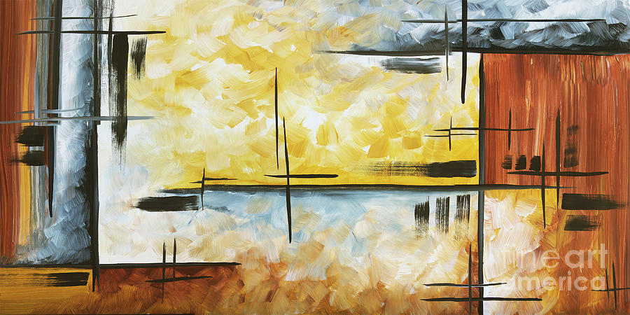 Abstract Painting - Abstract Painting Chocolate Brown Golden Yellow and Gray Art COLORS OF THE HORIZON by MADART by Megan Aroon