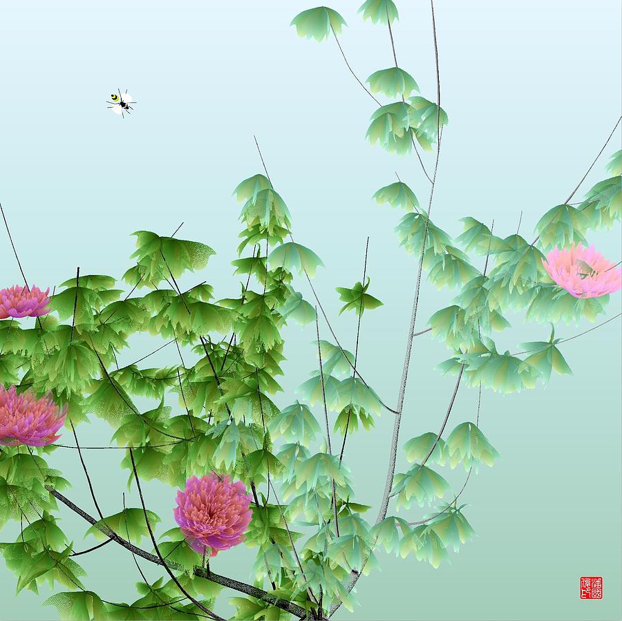 Spring Digital Art - Abstract peony wasp by GuoJun Pan