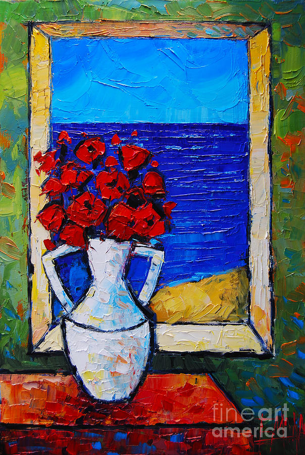 Abstract Poppies By The Sea Painting by Mona Edulesco