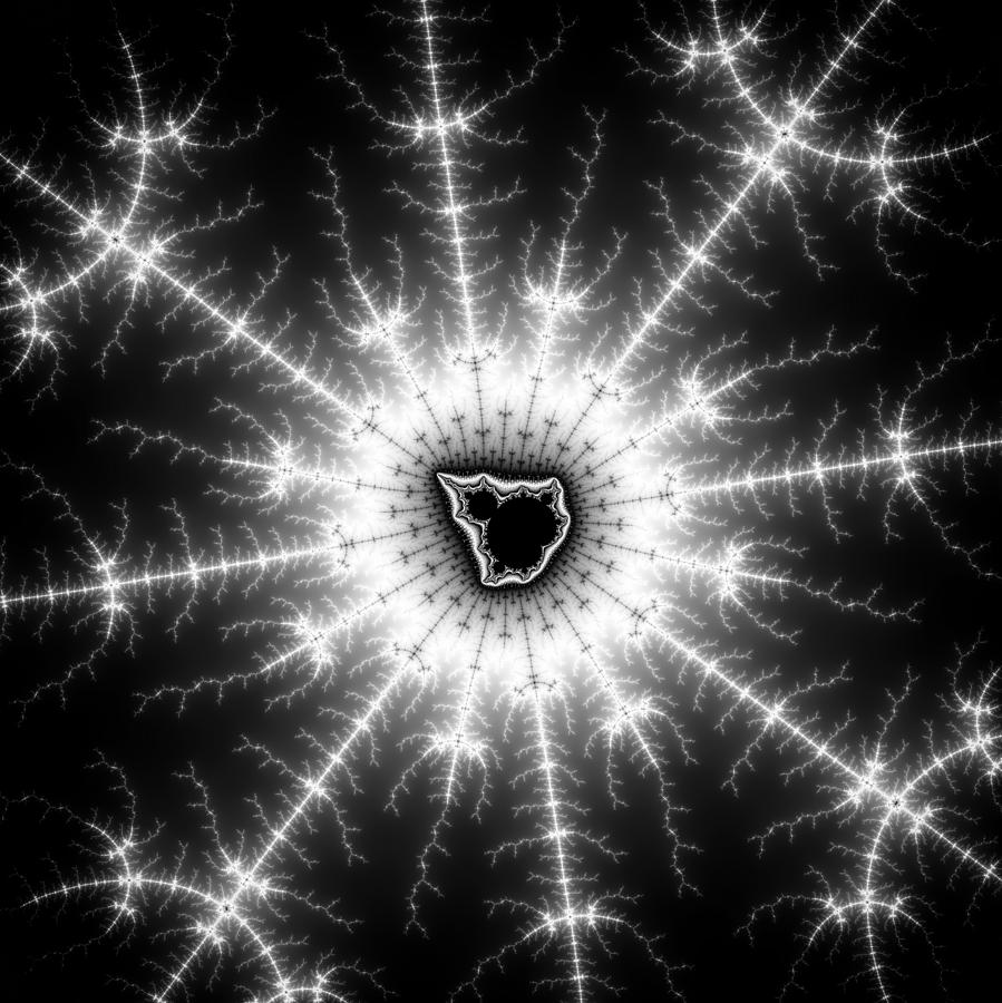Black And White Digital Art - Abstract powerful mandelbrot fractal art black and white by Matthias Hauser