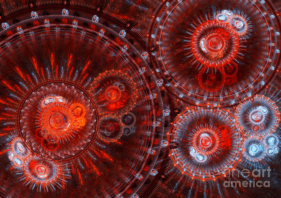 Abstract Digital Art - Abstract red circle fractal  by Martin Capek