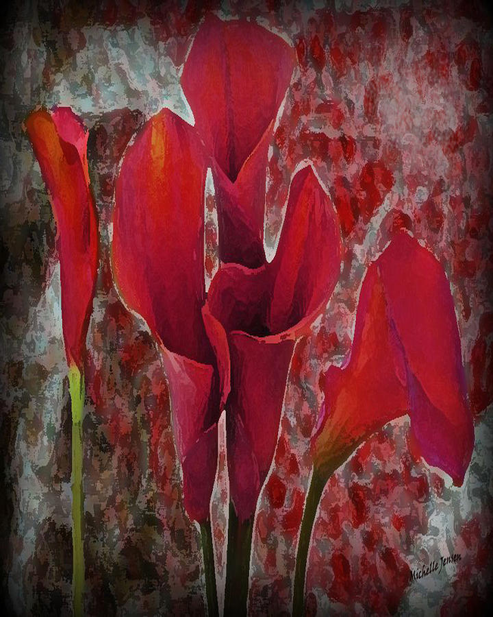 Abstract Digital Art - Abstract Red Lillies by Wishes and Whims Originals By Michelle Jensen