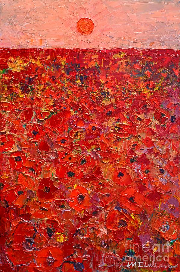 Poppy Painting - Abstract Red Poppies Field At Sunset by Ana Maria Edulescu