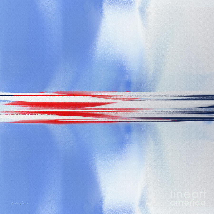 Abstract Red White And Blue Silver Rocket Square Digital Art by Andee Design