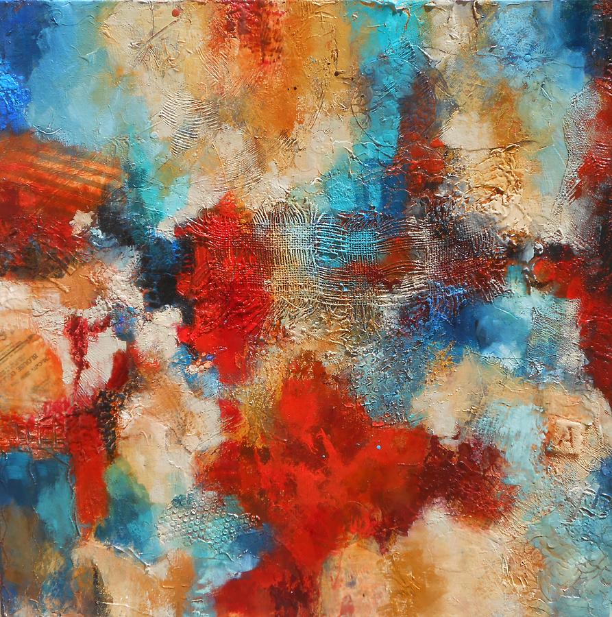 Abstract red white and blue Painting by Susan Goh