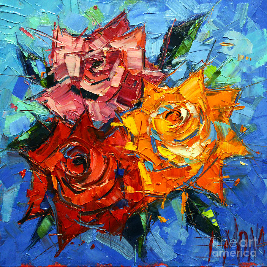 Rose Painting - Abstract Roses On Blue by Mona Edulesco