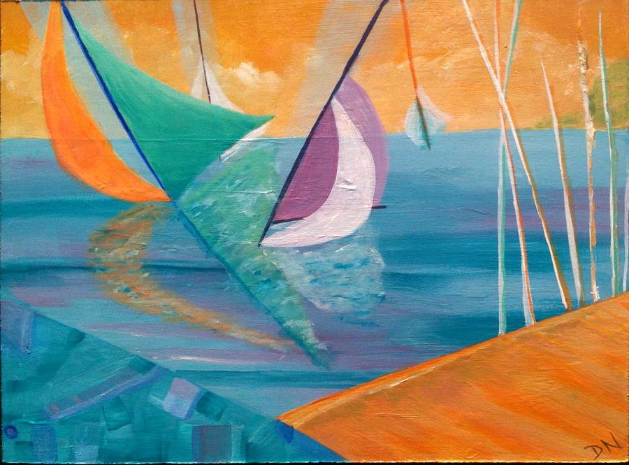 Abstract Sailing at Sunset Painting by Deborah Naves