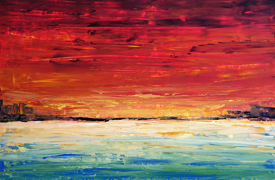 Abstract seascape ... Red Meets Sea Painting by Amy Giacomelli