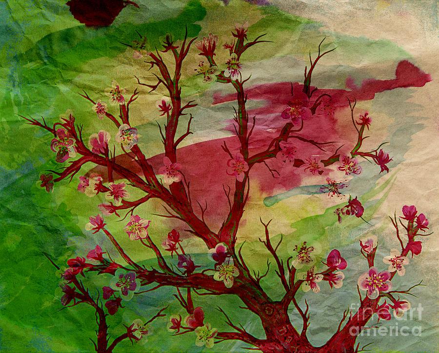 Flower Painting - Abstract Sky and Cherry Blossoms by Barbara A Griffin