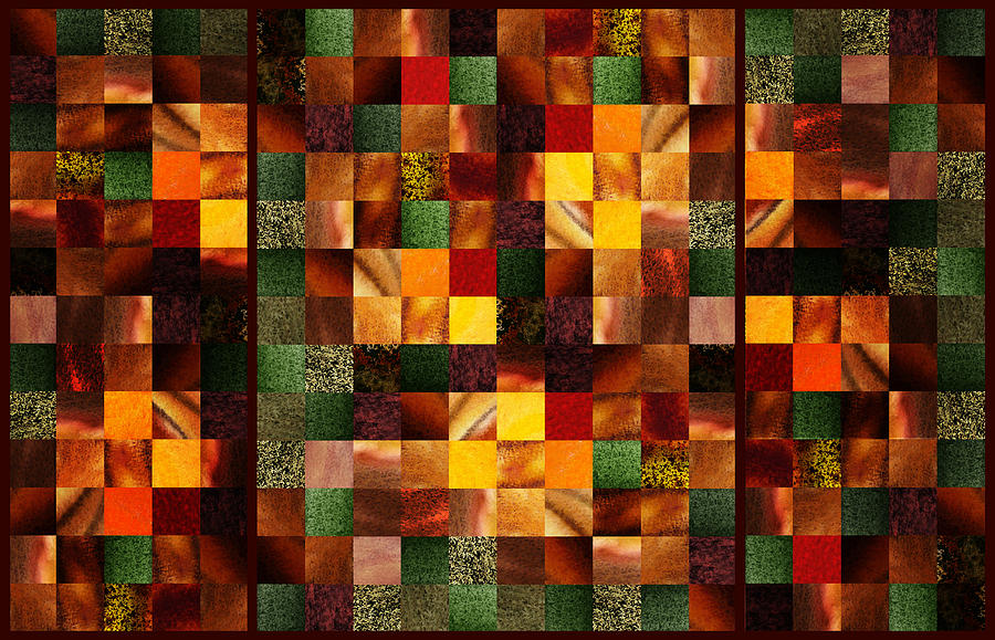Abstract Squares Triptych Gentle Brown Painting by Irina Sztukowski