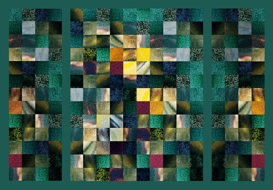 Abstract Painting - Abstract Squares Triptych Gentle Green by Irina Sztukowski