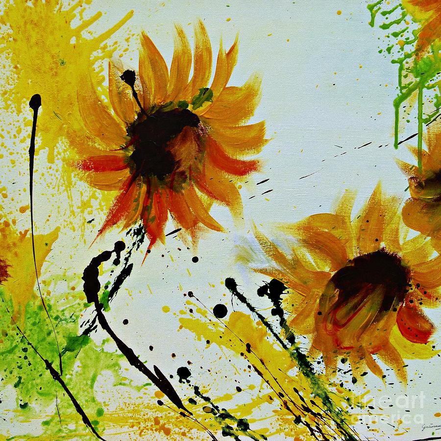 Flower Painting - Abstract Sunflowers 2 by Ismeta Gruenwald