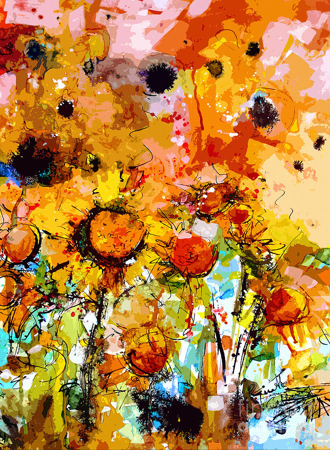 Abstract Sunflowers Contemporary Expressive Art Painting by Ginette Callaway