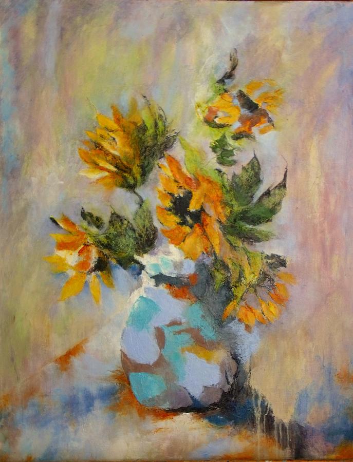 Sunflowers Painting - Abstract Sunflowers by Madeleine Holzberg