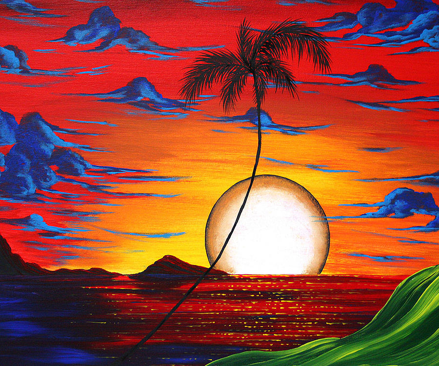 Abstract Painting - Abstract Surreal Tropical Coastal Art Original Painting TROPICAL RESONANCE by MADART by Megan Aroon