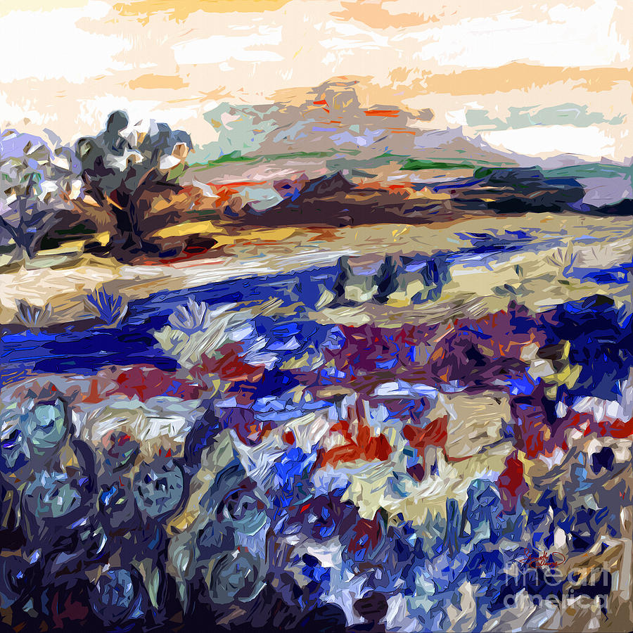 Abstract Texas Bluebonnets Modern Landscape Painting by Ginette Callaway
