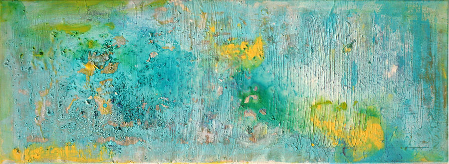 Abstract Painting - Abstract turquoise and yellow by Stephanie  Kriza