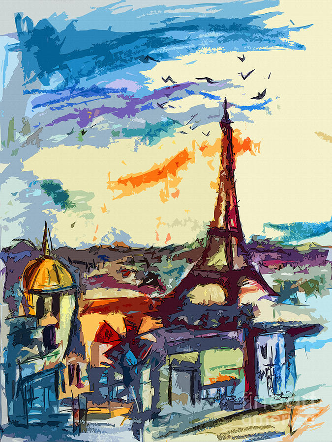 Abstract Under Paris Skies Mixed Media Art Painting by Ginette Callaway