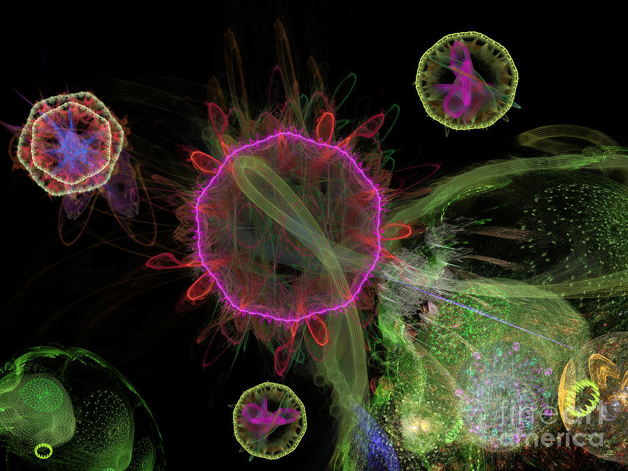 Abstract Digital Art - Abstract Virus Budding 1 by Russell Kightley