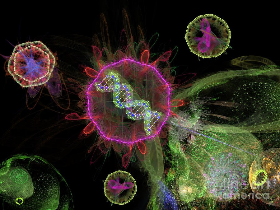 Abstract Digital Art - Abstract Virus Budding 2 by Russell Kightley