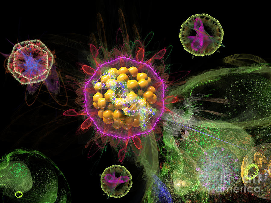 Abstract Digital Art - Abstract Virus Budding 3 by Russell Kightley
