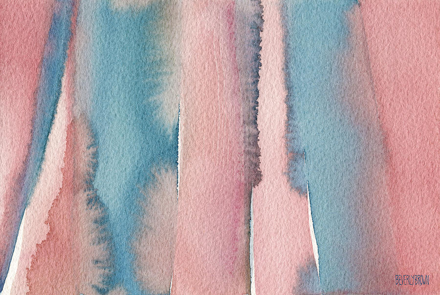 Abstract Watercolor Painting - Coral and Teal Blue Wide Stripes Painting by Beverly Brown
