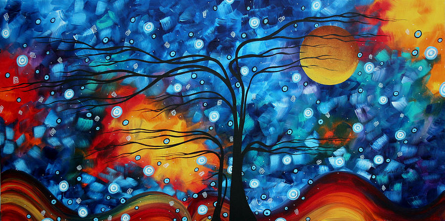 Abstract Whimsical Original Landscape Painting CHILDHOOD MEMORIES by MADART Painting by Megan Aroon