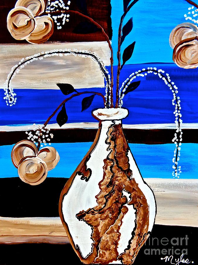 Abstract White and Brown Vase Painting by Saundra Myles