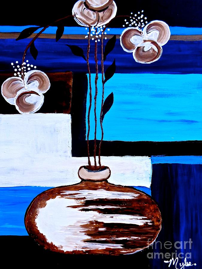 Abstract White Vase and Flowers Painting by Saundra Myles