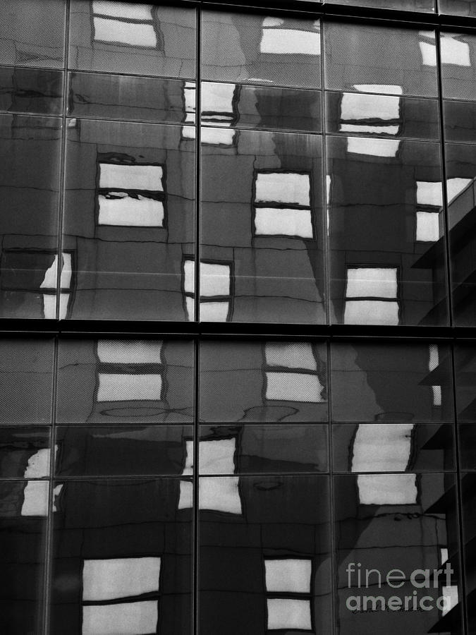 Architecture Photograph - Abstract Window Reflections - NYC BW by David Gordon